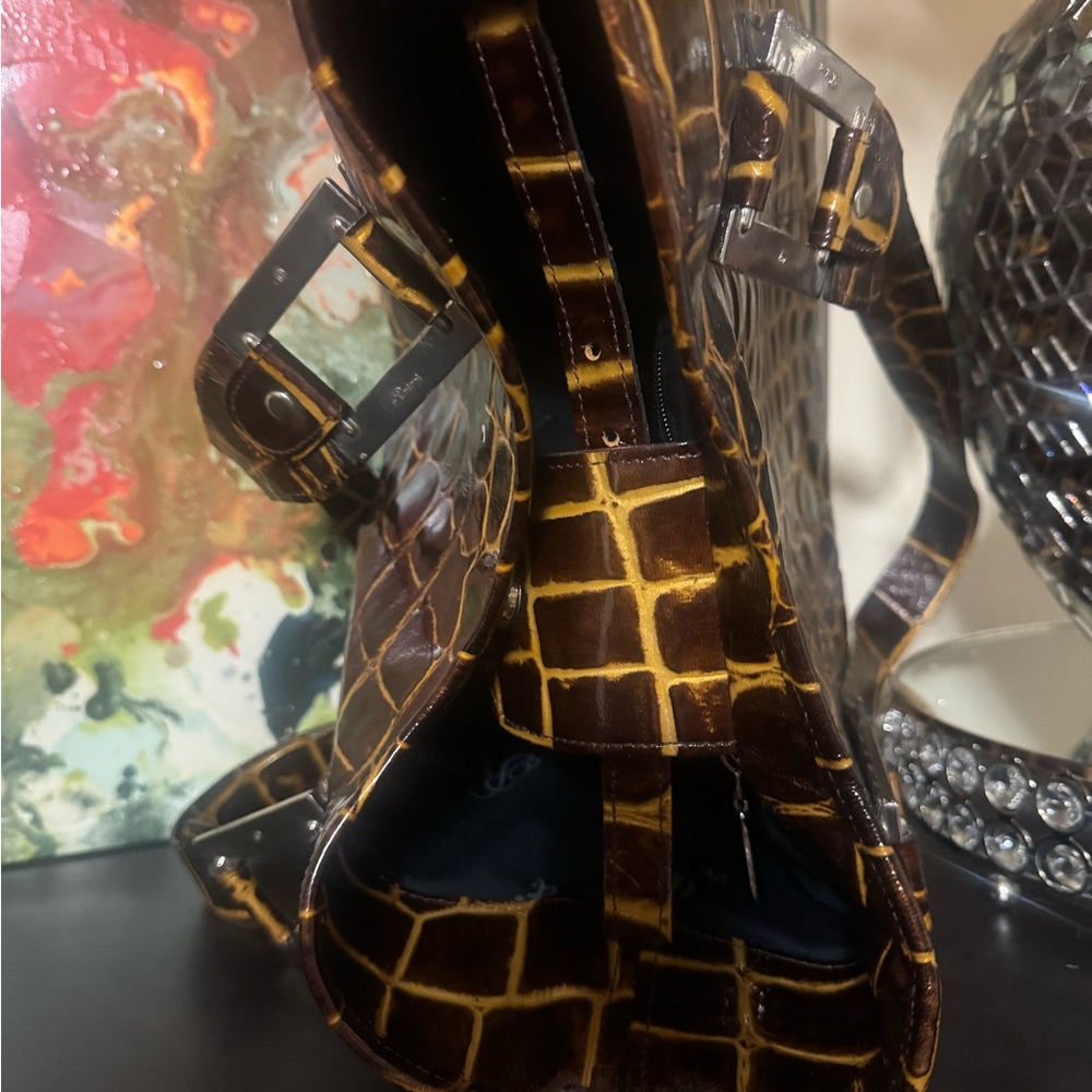 Raviani Brown Crocodile-Embossed Satchel - Picture 6 of 11